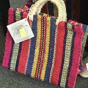 Multi color straw handbag